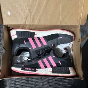 adidas Women's Black Sneakers with Pink Stripes